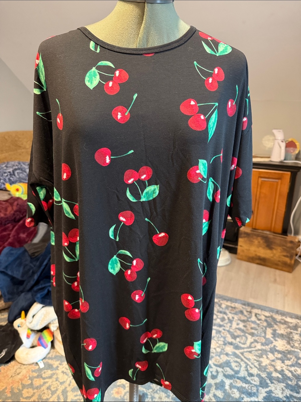 LuLaRoe Irma Black Cherry Print Short Sleeve Top